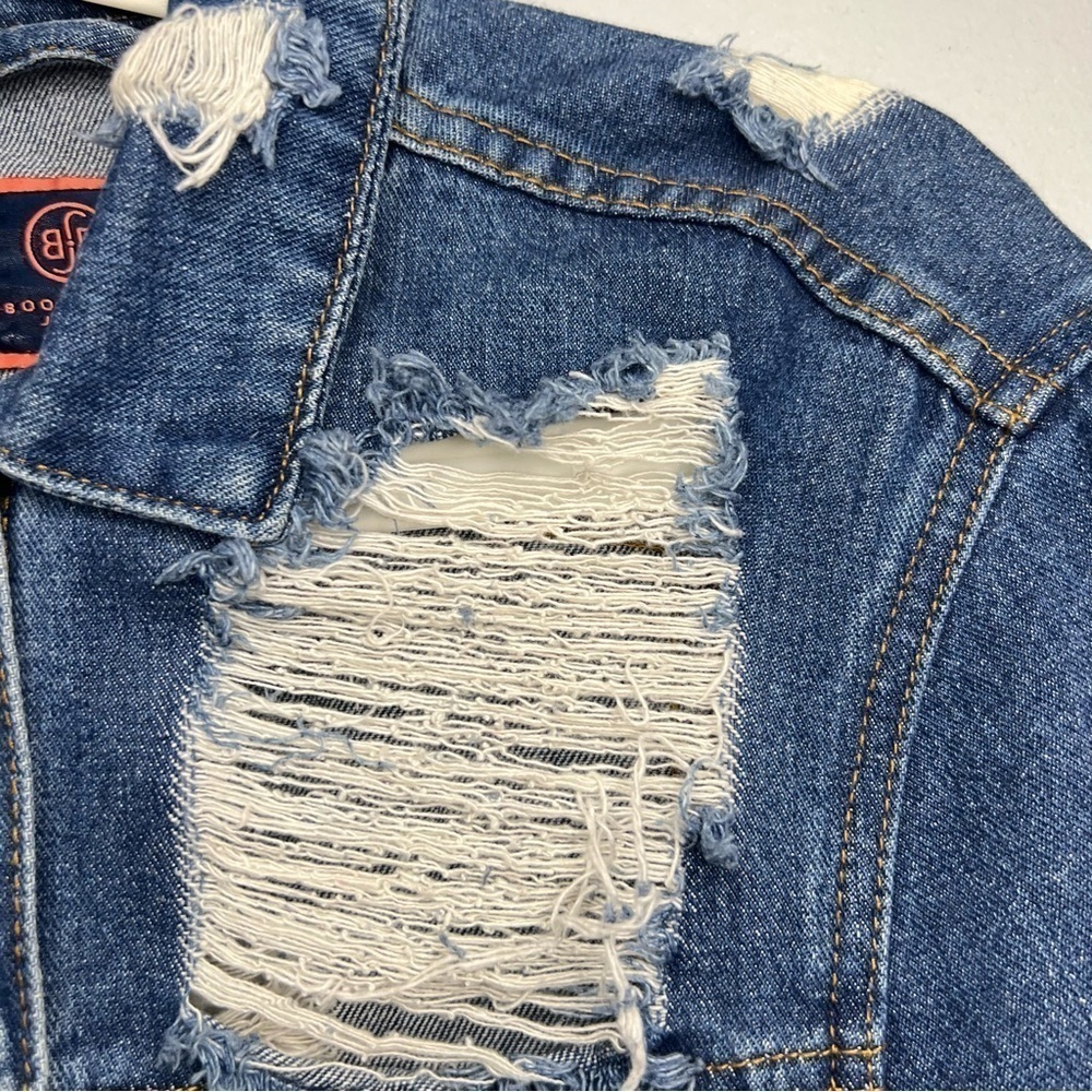 BBJ Women’s Distressed Denim Jean Jacket Size M 100% Cotton Blue Was Long Sleeve - Picture 2 of 15